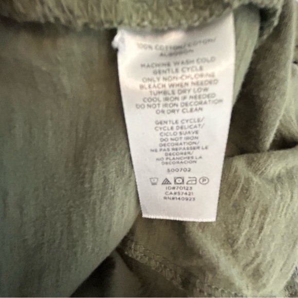 LOFT khaki green button shirt sleeve tee 100% cotton Size M - Picture 6 of 7
